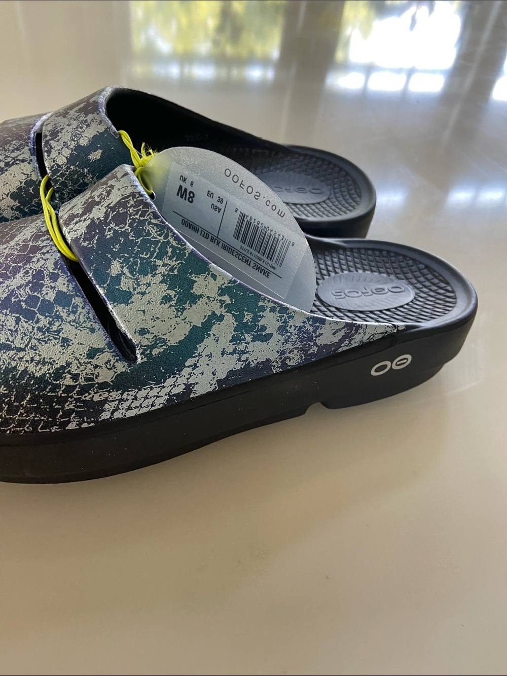 Women's Black Slides with blue Marble - Casual Comfort - Picture 5 of 15